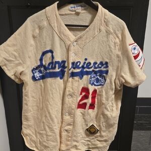Ebbets Field Flannels Kids Jersey - Cream and Blue.   Tag Size XXXL.  ITS SMALL.